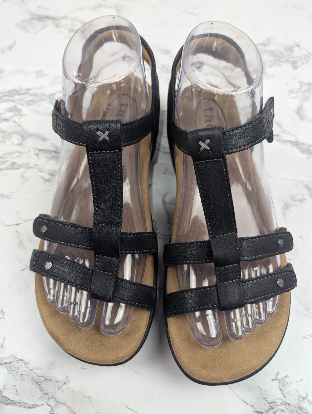 Taos Trophy 2 Black Leather Strappy Comfort Sandals Women's Size 7 - Picture 10 of 14